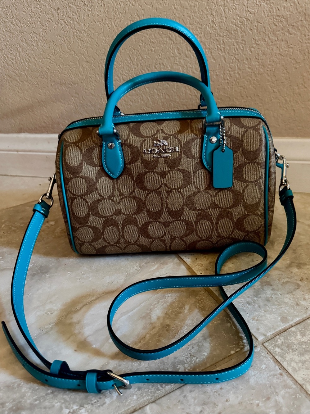 COACH Rowan Satchel Bag, Khaki/Teal